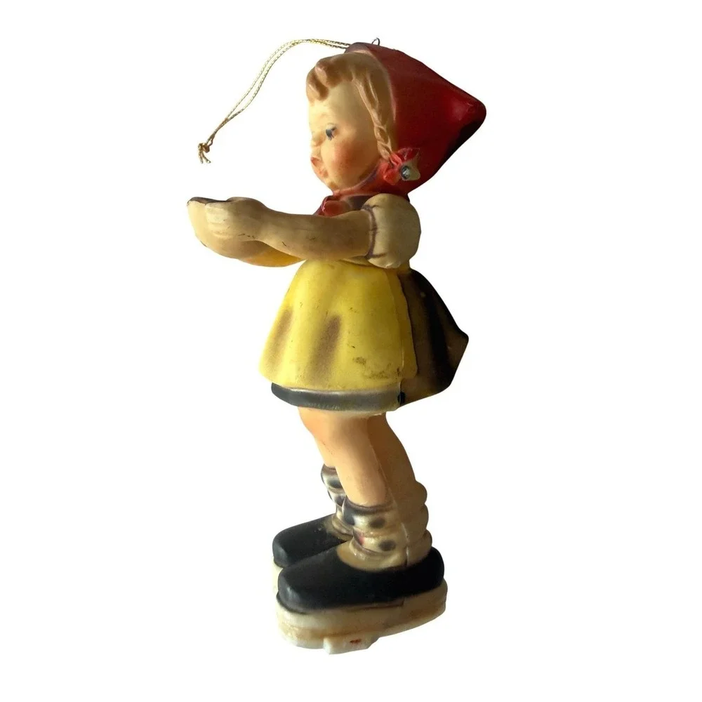 Vintage Plastic Girl Figurine Ornament Hummel‎ Style Yellow Dress Cottagecore